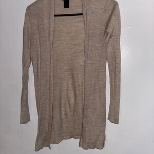 Ann Taylor Light Tan Open Front Merino Wool Cardigan